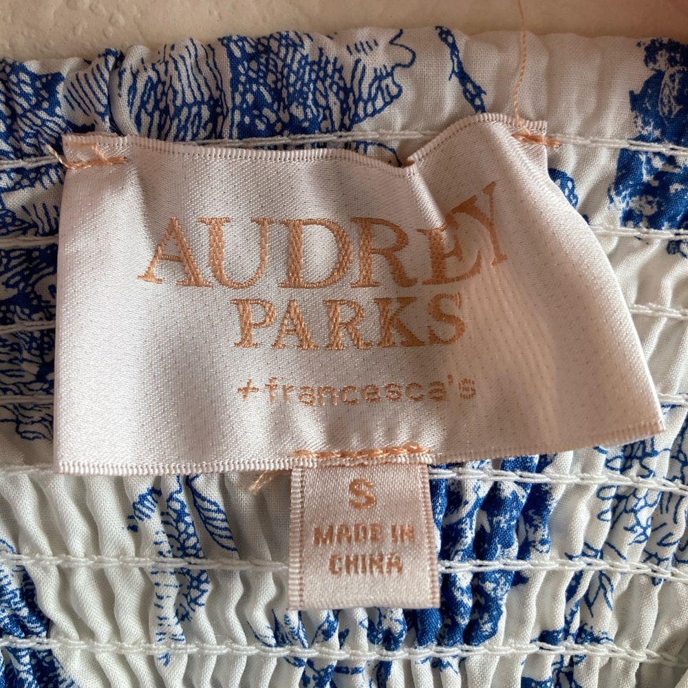 Audrey Parks for Francesca’s Blue Floral Tie Shoulder Knee-to-Midi Dress Size S - Picture 3 of 9